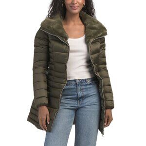 SAVE THE DUCK Green Caroline Satin Puffer Coat